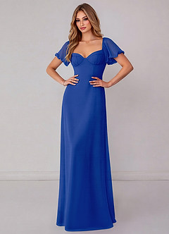 Azazie Fatima Robes de demoiselle d'honneur Robe Trapèze en Mousseline de soie avec poches Bleu Roi image2