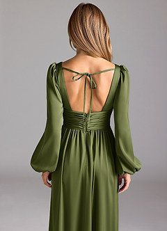Azazie Norah Bridesmaid Dresses Olive A-Line Stretch Satin Dress image6