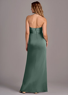 Azazie Jemma Vestidos de damas de honor Vestido de Musgo Marino de Satén Elástico de Corte Recto con Plisado image2