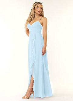 Azazie Naeem Bridesmaid Dresses Sky Blue A-Line V-Neck Ruffle Chiffon Dress image3
