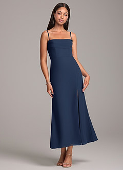 Azazie Saige Bridesmaid Dresses Dark Navy Sheath Off the Shoulder Chiffon Convertible Dress image7