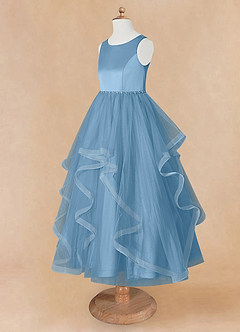 Azazie Sofia Flower Girl Dresses Steel Blue A-Line Beaded Tulle Dress image10
