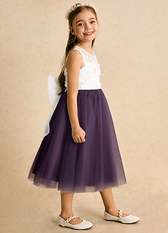 Azazie Lina Flower Girl Dresses Ivory Plum Ball-Gown Lace Dress image6