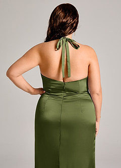 Azazie Valerie Bridesmaid Dresses Olive Mermaid Pleated Stretch Satin Dress image8