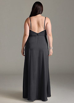 Azazie Brielle Brautjungfernkleider A-Linie Cowl-Spaghettiträger Stretch-Satin Kleid Schwarz image7