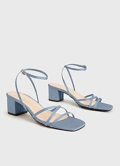 front Matching Color Matte Satin Cross Strips Block Heel Sandals