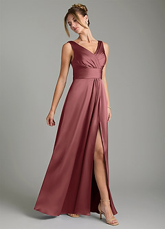 Azazie Karina Robes de demoiselle d'honneur Robe Trapèze en Satin extensible Plissée Améthyste image4