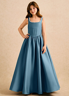 Azazie Enid Girls Formal Blomsterpigekjoler A-Line Perlebesat Stræk satin Gulv-længde Kjole image4