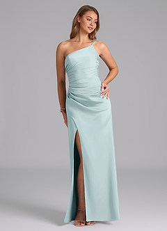 Azazie Eren Bridesmaid Dresses Mist Mermaid One Shoulder Stretch Satin Dress image5