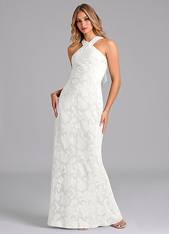 Azazie Doretta Vestidos de damas de honor Vestido de Blanco de Devorado Floral de Corte Sirena con Plisado image5