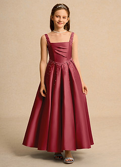 Azazie Mochi Girls Formal Robe Demoiselle D'honneur Fillette Robe Princesse en Mat Satiné Plissée Grenade image1
