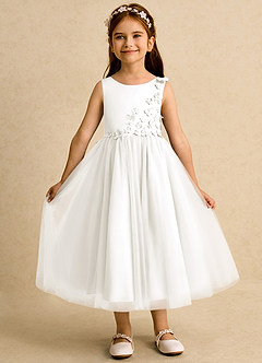 Azazie Malva Abiti da Ragazza di Fiori Abito Principessa in Tulle Fiocco Avorio image4