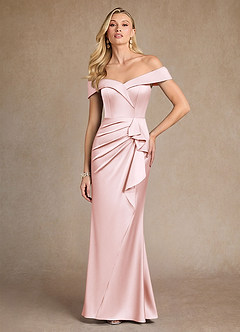 Azazie Laredo Moeder van de bruid jurken Zeemeermin Jurk van Stretch Satijn Off the Shoulder Blozend Roze image3