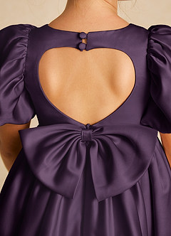 Azazie Muffin Flower Girl Dresses Plum A-Line with Sleeves Matte Satin Dress image4