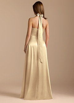 Azazie Tracie Bridesmaid Dresses Gold A-Line Pleated Metallic Satin Dress image2