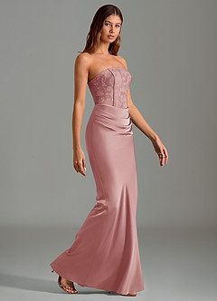 Azazie Emilia Bridesmaid Dresses Dusty Rose Mermaid Strapless Stretch Satin Dress image3