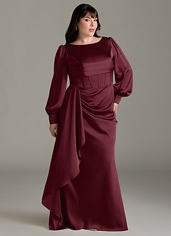 Azazie Raye Bridesmaid Dresses Cabernet Mermaid Long Sleeve Stretch Satin Dress image9