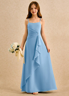 Azazie lolly Girls Formal Blumenmädchenkleider A-Linie Plissee Chiffon Kleid Puderblau image3