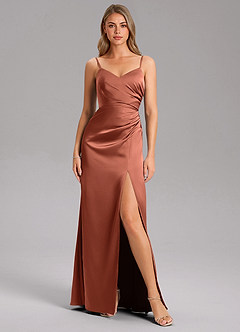Azazie Azuree Bridesmaid Dresses Clay A-Line Pleated Stretch Satin Dress image6