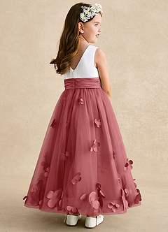 Azazie Vi 플라워 걸 드레스 A라인 소매 없는 얇실버 명주 그물 발목 길이 드레스 image4