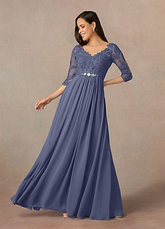 Azazie Hayek Mother of the Bride Dresses Stormy A-Line V-Neck Lace Chiffon Dress image1