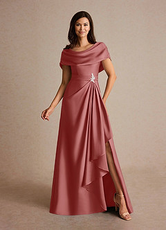 Azazie Branford Mother of the Bride Dresses Antique Rose A-Line Pleated Stretch Satin Dress image1