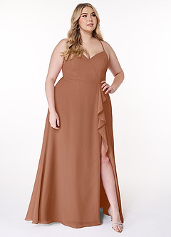 Azazie Naeem Bridesmaid Dresses Bronzer A-Line V-Neck Ruffle Chiffon Dress image8