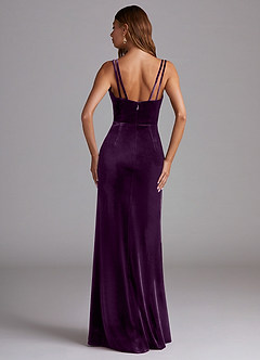 Azazie Leo Bridesmaid Dresses Grape Sheath Pleated Velvet Dress image2