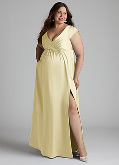 Azazie Allessia Maternity Bridesmaid Dresses A-Line Pleated Stretch Satin Floor-Length Dress image10