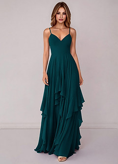 Azazie Zaina Bridesmaid Dresses Pine A-Line Chiffon Dress image4