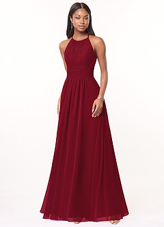 Azazie Bonnie Bridesmaid Dresses Burgundy A-Line Keyhole Ruched Chiffon Dress image1