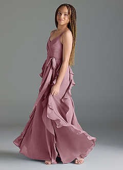 Azazie Peyton Junior Vintage Mauve A-Line V-Neck Cascading Ruffles Chiffon Dress image4