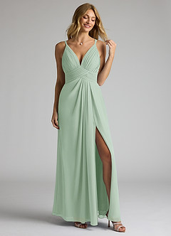 Azazie Maren Allure Bridesmaid Dresses Agave A-Line V-Neck Lace Chiffon Dress image3