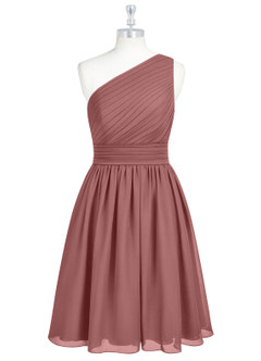 Azazie Katrina Vestidos de damas de honor Vestido de Rosa Del Desierto de Gasa de Corte en A con Hombro unilateral image6