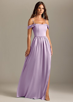 Azazie Calianna Bridesmaid Dresses Frosted Lilac A-Line Off the Shoulder Stretch Satin Convertible Dress image7