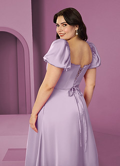 Barbie ♥ Azazie Bridesmaid Dresses Frosted Lilac A-Line Ruched Stretch Satin Dress image8