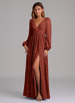 Azazie Norah Robes de demoiselle d'honneur Robe Trapèze en Blumen-Burnout Manche longue Terracotta image5