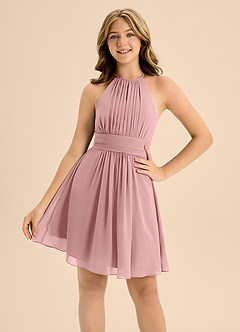 Azazie Bonnie Junior Dusty Rose A-Line Pleated Chiffon Dress image5