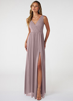 Azazie Tanicia Bridesmaid Dresses Dusk A-Line V-Neck Pleated Mesh Dress image1