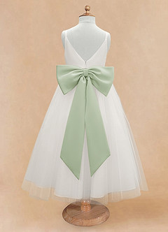 Azazie Lea Flower Girl Dresses Dusty Sage A-Line Spaghetti Strap Tulle Dress image7