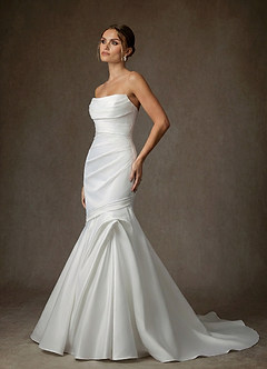 Azazie Abelia Vestidos de novia Vestido de Diamante Blanco de Satén de Corte Sirena con Sin tirantes image5