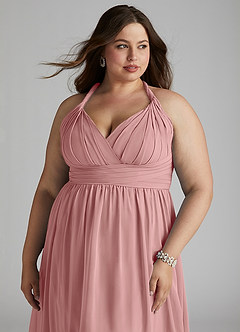 Azazie Ashia Brautjungfernkleider A-Linie Plissee Chiffon Kleid Altrosa image10