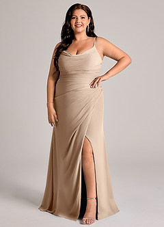 Azazie Deandra Brudtärnklänningar Klä av Sjöjungfru i Chiffong Plisserad Taupe image9