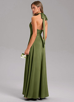 Azazie Tracie Bridesmaid Dresses Olive A-Line Side Slit Stretch Satin Dress image4