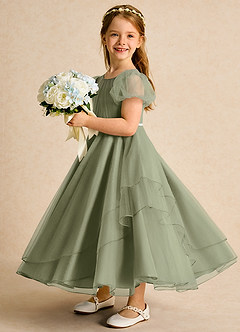 Azazie Duckie Abiti da Ragazza di Fiori Abito Principessa in Tulle Plissettato Pistacchio image4