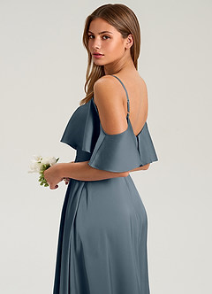 Azazie Jean Jurken voor thuis passen Jurk van Stretch Satijn met A-Lijn Off the Shoulder Donkere Marine image7