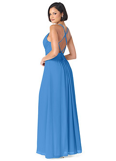 Azazie Farren Robes de demoiselle d'honneur Robe Trapèze Convertible en Mousseline de soie Plissée Geai Bleu image5