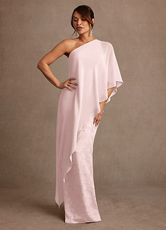 Azazie Wilma Mother of the Bride Dresses Blushing Pink Sheath One Shoulder Floral Burnout Dress image3