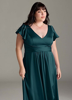 Azazie Omari Bridesmaid Dresses Pine A-Line Stretch Satin Dress image13
