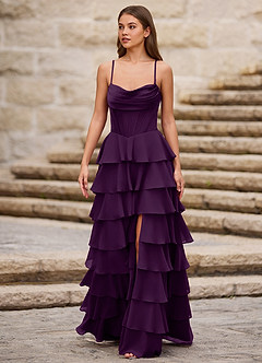 Rhythm Grape Ruffled A-line Prom Dress image5